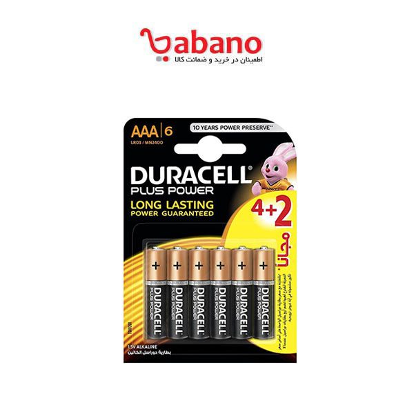 باتری نیم قلمی duracell مدل Plus Power Duralock بسته 6 عددی